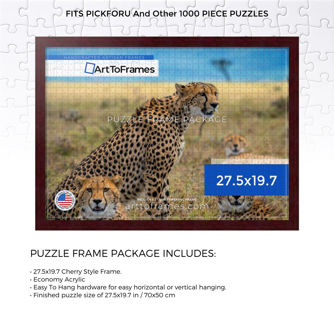 ArtToFrames 27.5x19.7 INCH / 70x50 CM Puzzle Frame for 1000 piece Puzzles.This 1.25 Inch Custom MDF Frame for Puzzles Comes with Economy Acrylic, Available in Multiple Colors